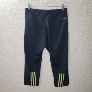 adidas Sz M-L Women's Dark Crop Leggings Climalite Yoga Pants Capri Neon Stripes